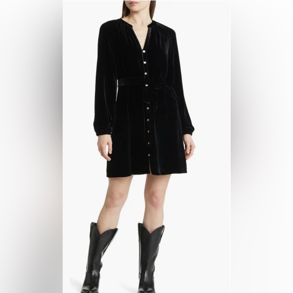 Faherty Naomi Long Sleeve Velvet Women’s Dress. Size M Color Moomlit Black. - Picture 1 of 12